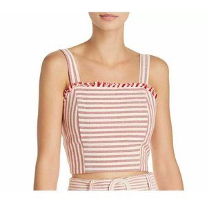 Aqua Womens XS White Red Striped Sleeveless Square Neck Cropped Top NWT BG75